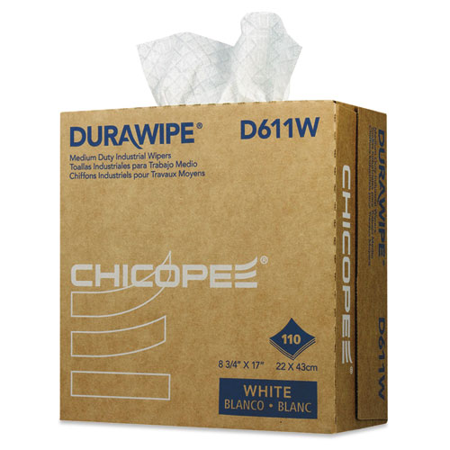 Picture of Durawipe Medium-Duty Industrial Wipers, 3-Ply, 8.8 x 17, White, 110/Box, 12 Box/Carton