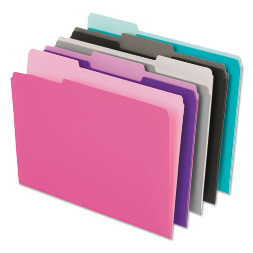 Picture of Interior File Folders, 1/3-Cut Tabs: Assorted, Letter Size, Assorted Colors: Aqua/Black/Gray/Pink/Violet, 100/Box