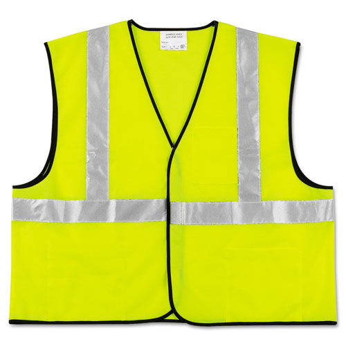 Class+2+Safety+Vest%2C+Polyester%2C+Large+Fluorescent+Lime+with+Silver+Stripe