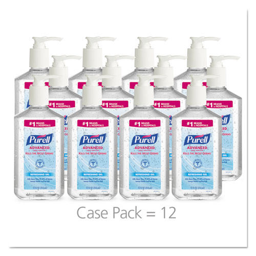 Picture of Advanced Hand Sanitizer Refreshing Gel, 12 oz Pump Bottle, Clean Scent, 12/Carton