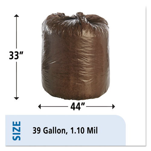 Picture of Controlled Life-Cycle Plastic Trash Bags, 39 gal, 1.1 mil, 33" x 44", Brown, 40/Box