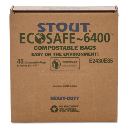 Picture of EcoSafe-6400 Bags, 13 gal, 0.85 mil, 24" x 30", Green, 45/Box