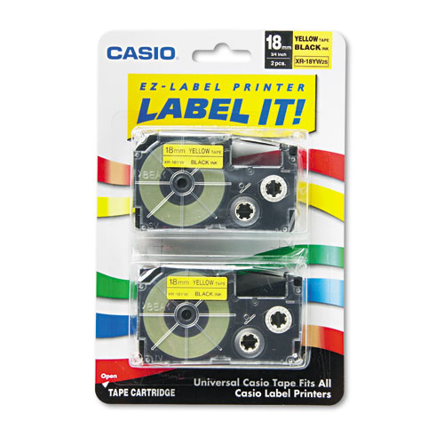 Picture of Tape Cassettes for KL Label Makers, 0.75" x 26 ft, Black on Yellow, 2/Pack