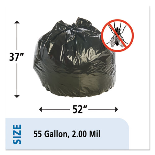 Picture of Insect-Repellent Trash Bags, 55 gal, 2 mil, 37" x 52", Black, 65/Box