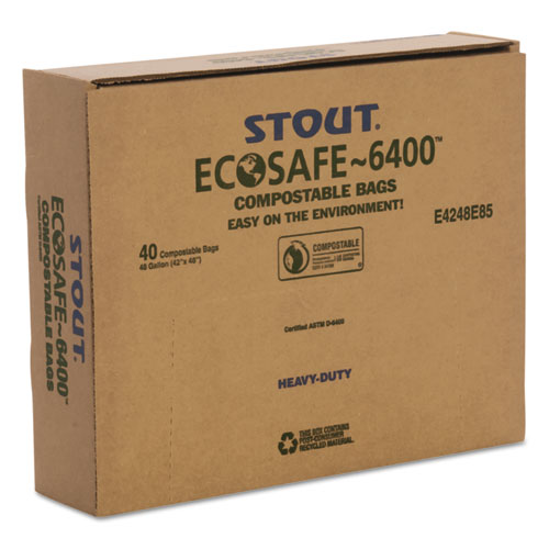 Picture of EcoSafe-6400 Bags, 48 gal, 0.85 mil, 42" x 48", Green, 40/Box