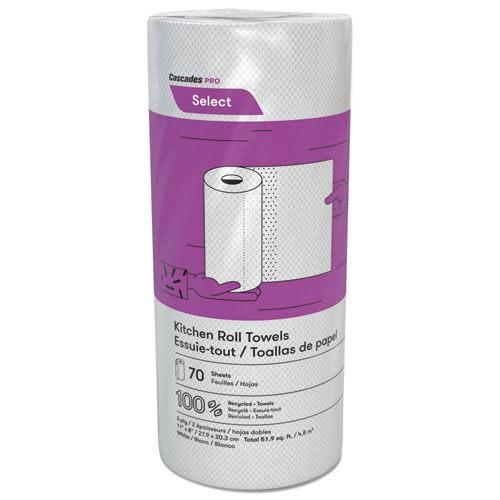 Picture of Select Perforated Kitchen Roll Towels, 2-Ply, 8 x 11, White, 70/Roll, 30 Rolls/Carton