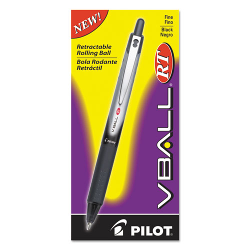 Picture of VBall RT Liquid Ink Roller Ball Pen, Retractable, Fine 0.7 mm, Black Ink, Black/White Barrel