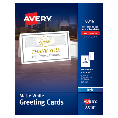 Picture of Half-Fold Greeting Cards with Matching Envelopes, Inkjet, 85 lb, 5.5 x 8.5, Matte White, 1 Card/Sheet, 30 Sheets/Box