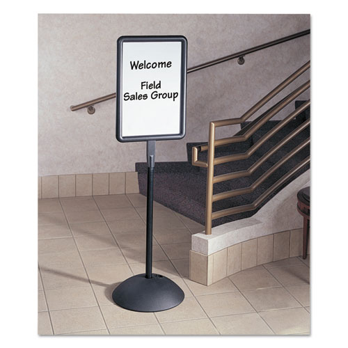 Picture of WriteWay Double-Sided Magnetic Dry Erase Standing Message Sign, Rectangle, 65" Tall Black Stand, 14.25 x 22.25 White Face