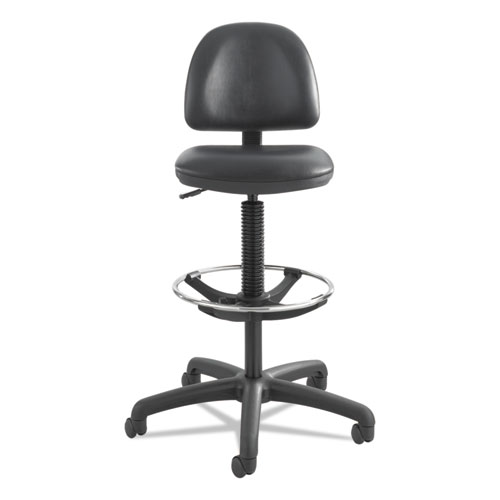 Picture of Precision Extended-Height Swivel Stool, Adjustable Footring, Supports 250 lb, 23" to 33" Seat Height, Black Vinyl, Black Base