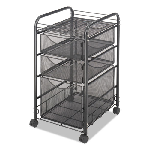 Picture of Onyx Mesh Mobile File with Two Supply Drawers, Metal, 1 Shelf, 3 Drawers, 15.75" x 17" x 27", Black