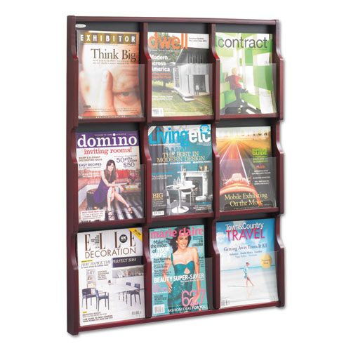 Picture of Expose Adjustable Magazine/Pamphlet 9 Pocket Display, 29.75w x 2.5d x 38.25h, Mahogany
