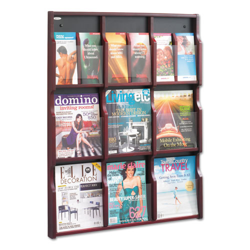 Picture of Expose Adjustable Magazine/Pamphlet 9 Pocket Display, 29.75w x 2.5d x 38.25h, Mahogany