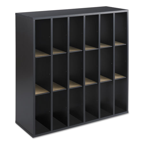 Picture of Wood Mail Sorter with Adjustable Dividers, Stackable, 18 Compartments, 33.75 x 12 x 32.75, Black