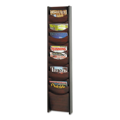 Picture of Solid Wood Wall-Mount Literature Display Rack, 11.25w x 3.75d x 48.75h, Mahogany
