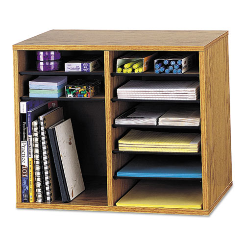 Picture of Wood/Fiberboard Literature Sorter, 12 Compartments, 19.63 x 11.88 x 16.13, Oak