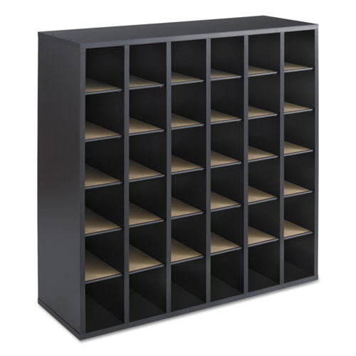 Picture of Wood Mail Sorter with Adjustable Dividers, Stackable, 36 Compartments, 33.75 x 12 x 32.75, Black