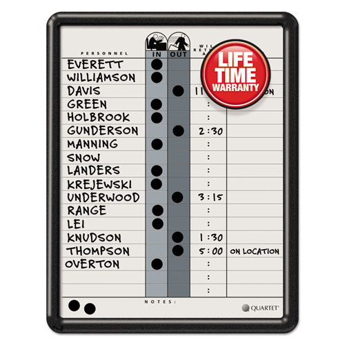 Picture of Employee In/Out Board, Personnel In/Out Tracking Chart, 11" x 14", White/Gray Surface, Black Plastic Frame