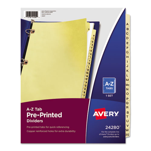Preprinted+Laminated+Tab+Dividers+with+Copper+Reinforced+Holes%2C+25-Tab%2C+A+to+Z%2C+11+x+8.5%2C+Buff%2C+1+Set