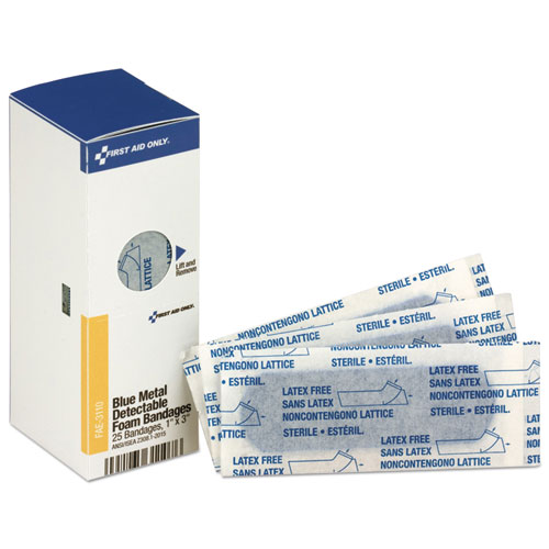 Picture of Metal Detectable Adhesive Bandages, Foam, Blue, 1 x 3, 25/Box