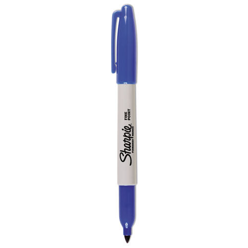 Picture of Fine Tip Permanent Marker, Fine Bullet Tip, Blue, Dozen