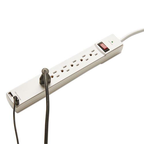 Picture of Surge Protector, 6 AC Outlets/2 USB Ports, 6 ft Cord, 1,080 J, White