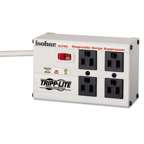 Picture of Isobar Surge Protector, 4 AC Outlets, 6 ft Cord, 3,330 J, Light Gray