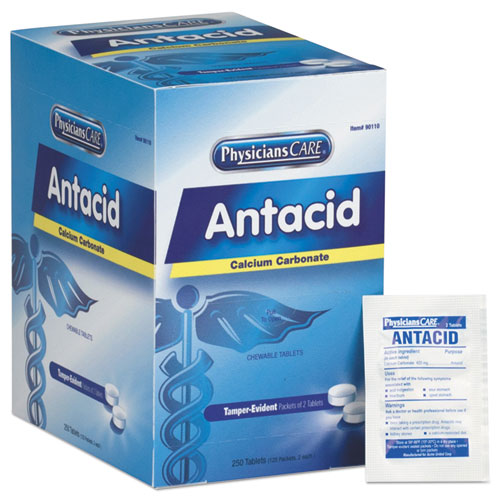 Picture of Over the Counter Antacid Medications for First Aid Cabinet, 2 Tablets/Packet, 125 Packets/Box