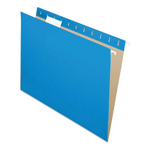 Picture of Colored Hanging Folders, Letter Size, 1/5-Cut Tabs, Blue, 25/Box
