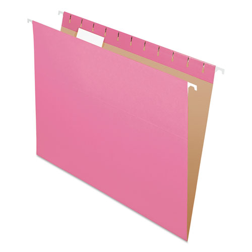 Picture of Colored Hanging Folders, Letter Size, 1/5-Cut Tabs, Pink, 25/Box