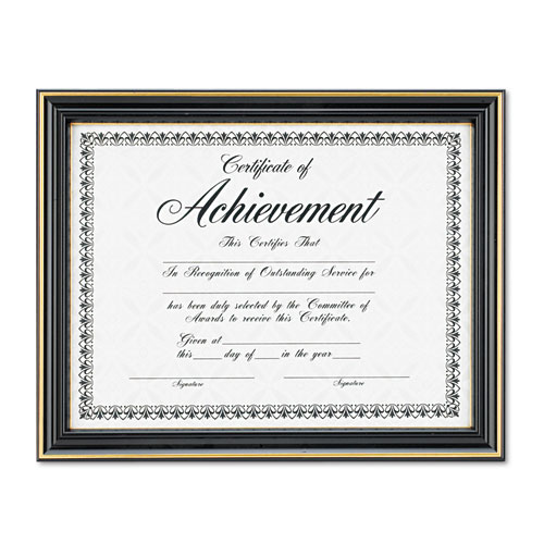 Picture of Gold-Trimmed Document Frame with Certificate, Plastic/Glass, 8.5 x 11, Black