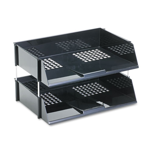 Picture of Industrial Tray Side-Load Stacking Tray Set, 2 Sections, Letter to Legal Size Files, 16.38" x 11.13" x 3.5", Black, 2/Pack