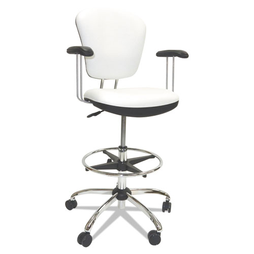 Picture of Lab and Healthcare Seating, Supports Up to 300 lb, 21" to 28" Seat Height, White Seat/Back, Chrome Base