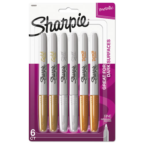 Metallic+Fine+Point+Permanent+Markers%2C+Fine+Bullet+Tip%2C+Gold-Silver-Bronze%2C+6%2Fpack