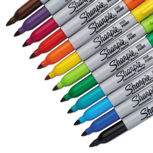 Picture of Fine Point Permanent Marker, Assorted Colors, 12/Set