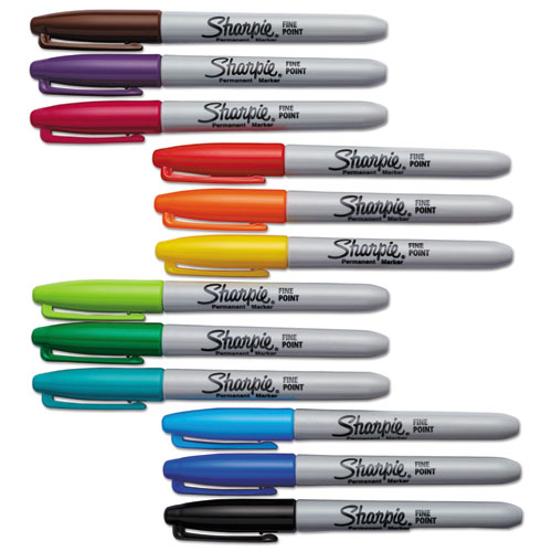 Picture of Fine Point Permanent Marker, Assorted Colors, 12/Set