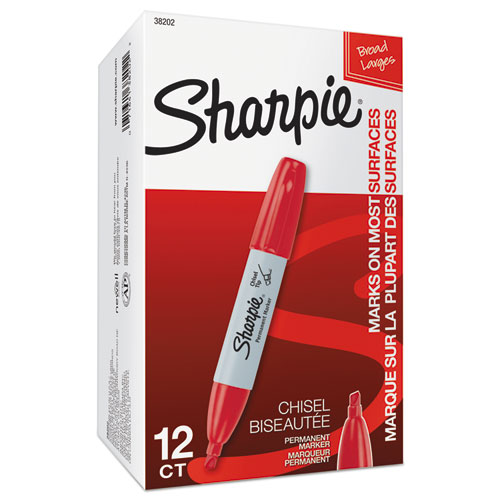 Picture of Chisel Tip Permanent Marker, Medium Chisel Tip, Red, Dozen