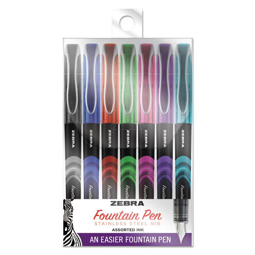 Picture of Fountain Pen, Fine 0.6 mm, Assorted Ink and Barrel Colors, 7/Pack