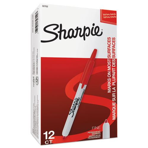 Picture of Retractable Permanent Marker, Fine Bullet Tip, Red