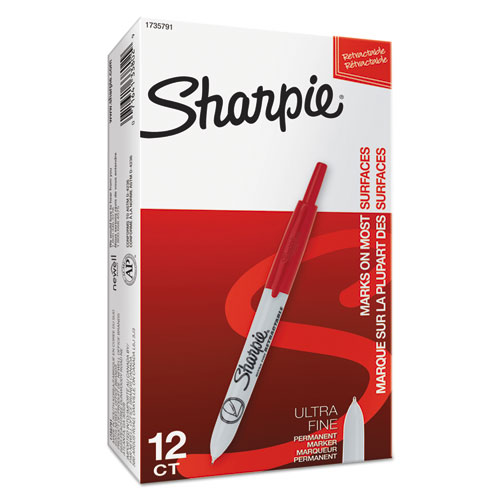 Picture of Retractable Permanent Marker, Extra-Fine Needle Tip, Red