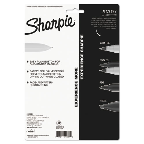 Picture of Retractable Permanent Marker, Extra-Fine Needle Tip, Assorted Colors, 8/Set