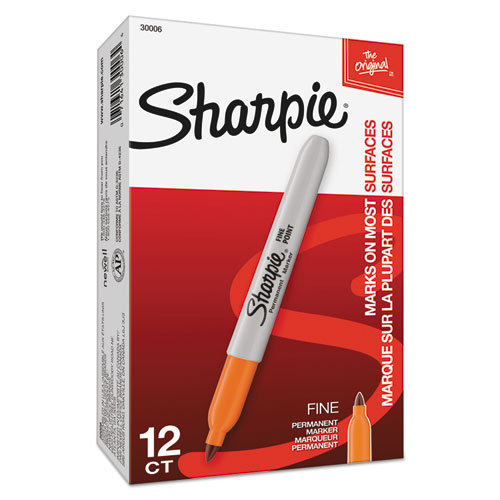 Picture of Fine Tip Permanent Marker, Fine Bullet Tip, Orange, Dozen