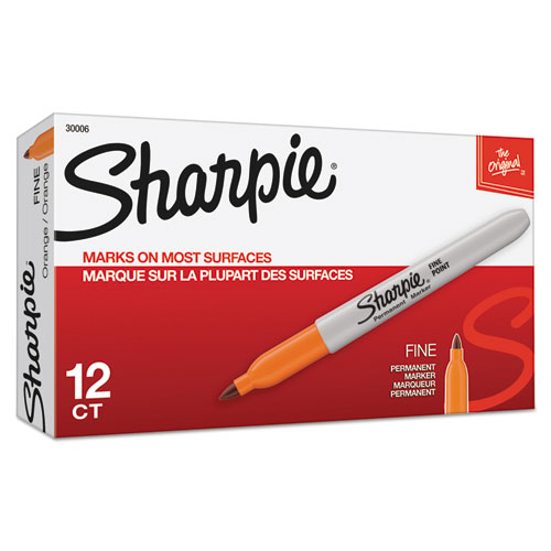 Picture of Fine Tip Permanent Marker, Fine Bullet Tip, Orange, Dozen