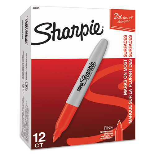 Picture of Super Permanent Marker, Fine Bullet Tip, Red, Dozen