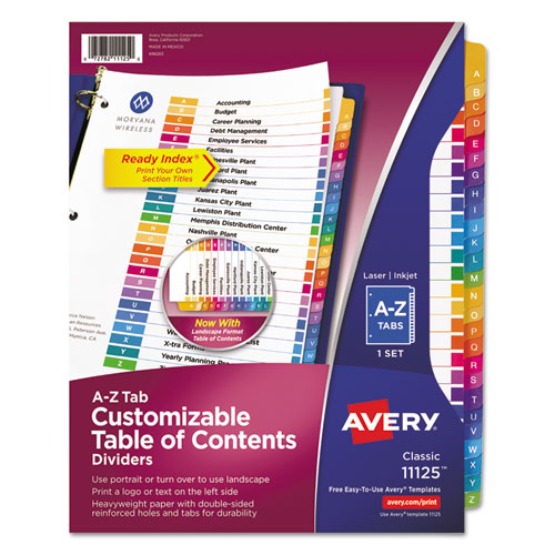 Picture of Customizable TOC Ready Index Multicolor Tab Dividers, 26-Tab, A to Z, 11 x 8.5, White, Traditional Color Tabs, 1 Set