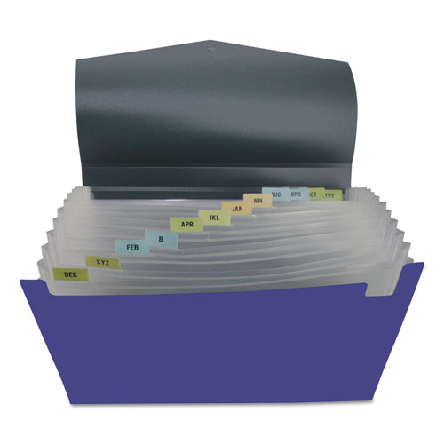 Picture of Poly Expanding Files, 13 Sections, Cord/Hook Closure, 1/12-Cut Tabs, Letter Size, Metallic Blue/Steel Gray