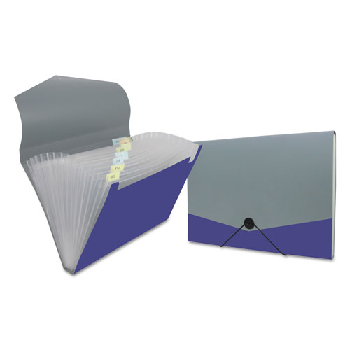 Picture of Poly Expanding Files, 13 Sections, Cord/Hook Closure, 1/12-Cut Tabs, Letter Size, Metallic Blue/Steel Gray