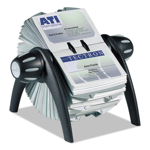Picture of VISIFIX Flip Rotary Business Card File, Holds 400 2.88 x 4.13 Cards, 8.75 x 7.13 x 8.06, Plastic, Black/Silver