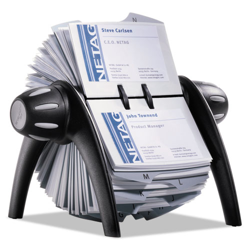 Picture of VISIFIX Flip Rotary Business Card File, Holds 400 2.88 x 4.13 Cards, 8.75 x 7.13 x 8.06, Plastic, Black/Silver