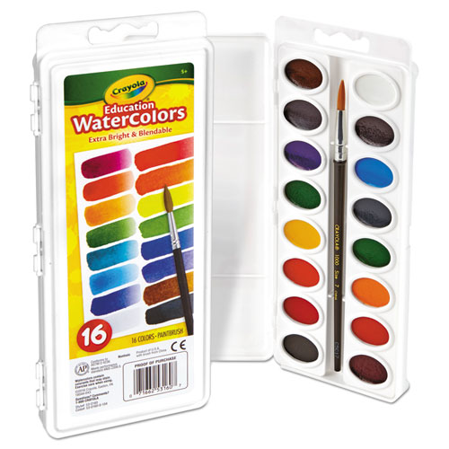 Picture of Watercolors, 16 Assorted Colors, Palette Tray